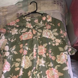 Vintage floral green button down